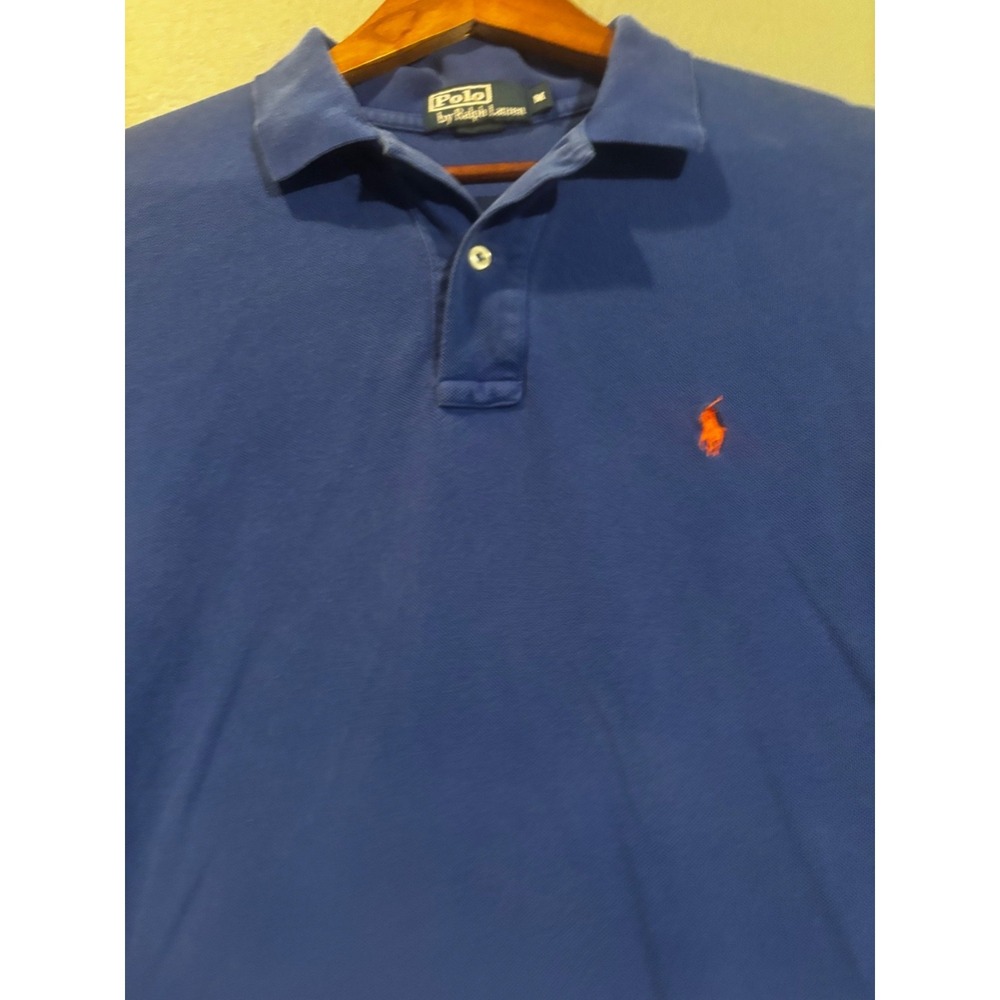 Polo Ralph Lauren Mens Medium Royal Blue Polo Shirt Faded Cotton Tennis Vintage